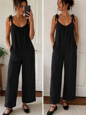 Aritzia Wilfred Free Candour Organic Cotton Jumpsuit Crinkle Soft Black Small
